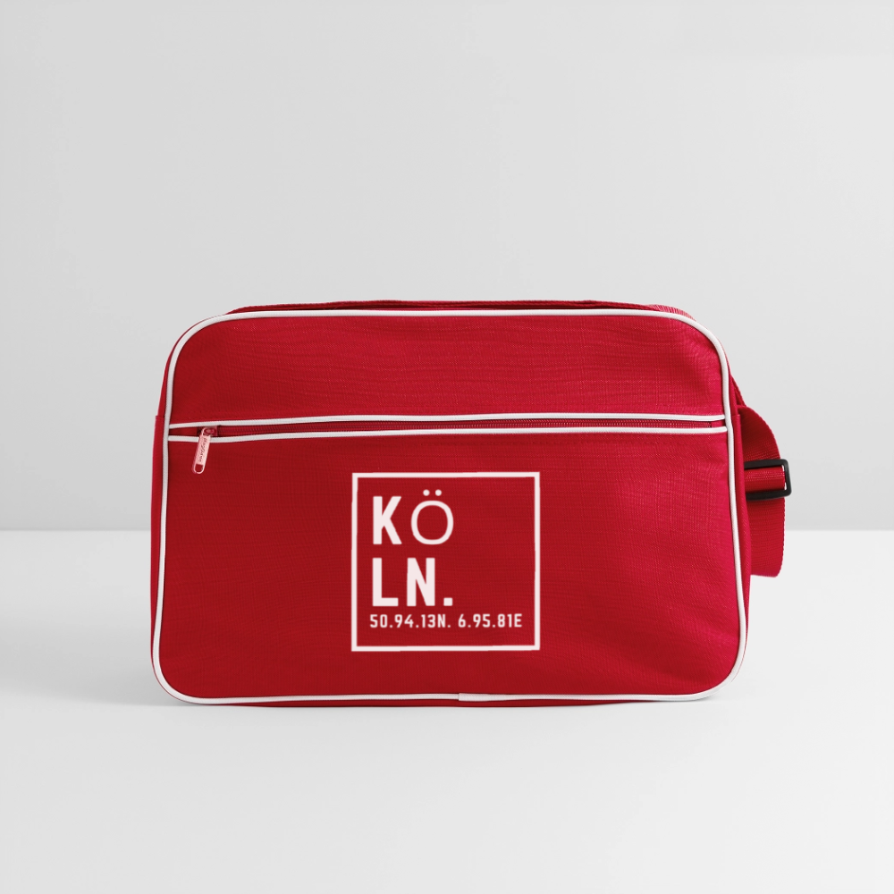 Köln Koordinaten (Druck) - Retro Tasche - Rot/Weiß