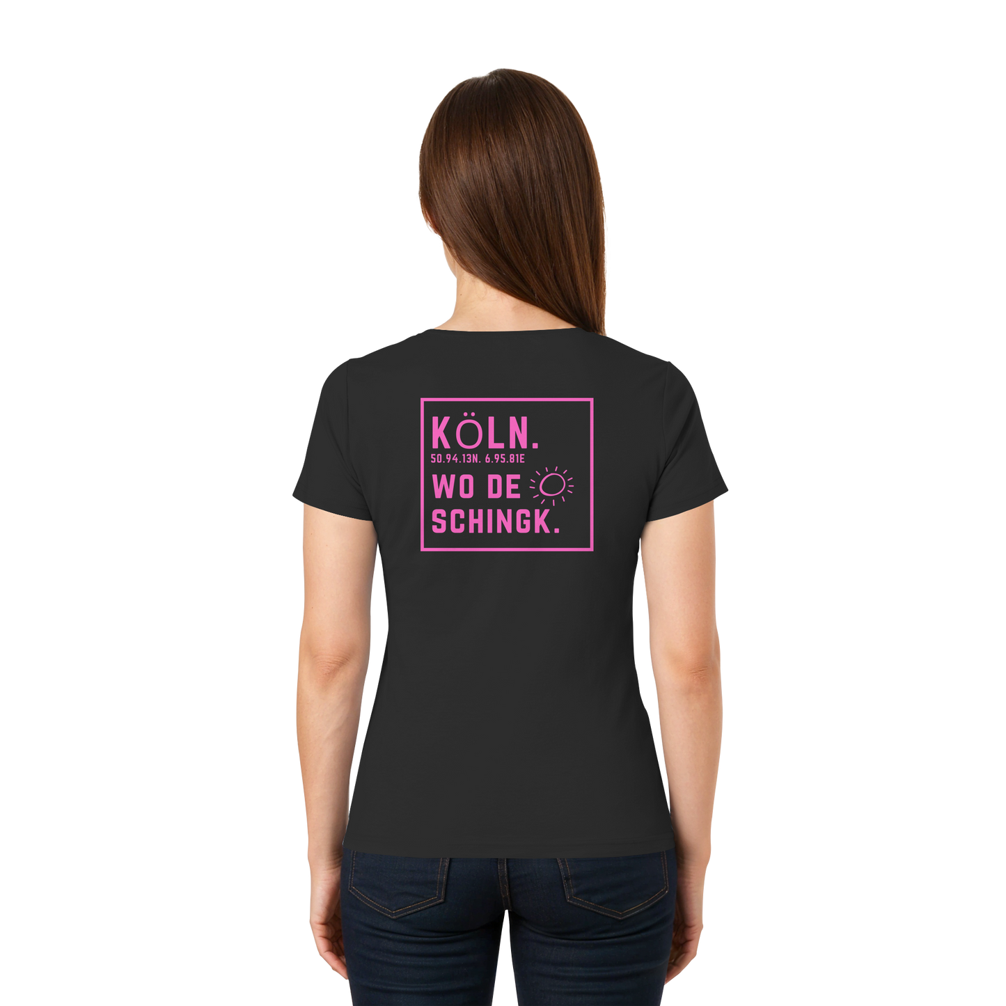 Wo de Sonn schingk - Köln Druck Rücken - Ladies V-Neck Shirt