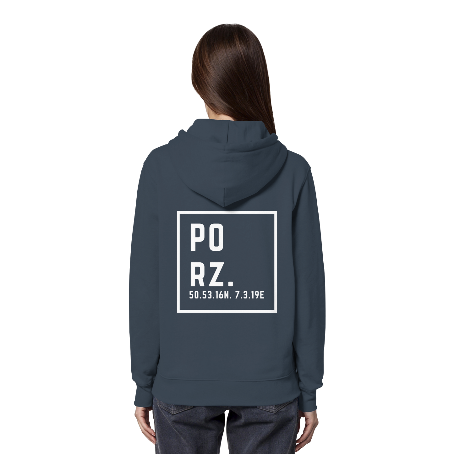 Porz Koordinaten (großer Druck Rücken) - Organic Hoodie