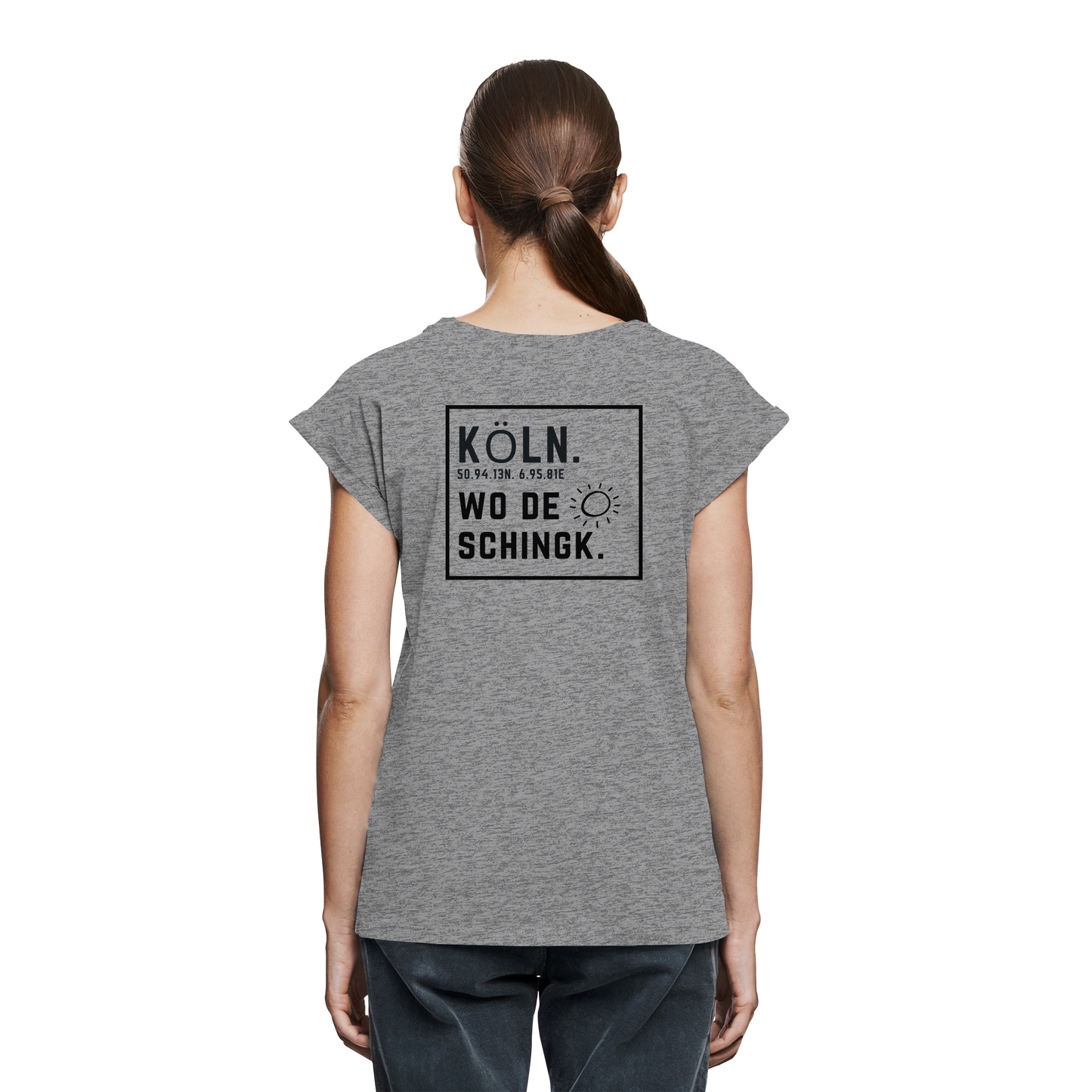 Wo de Sonn schingk - Köln Druck Rücken - Womens Extended Shoulder T-Shirt
