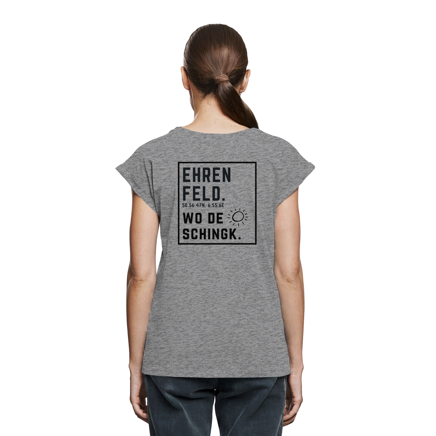 Wo de Sonn schingk - Ehrenfeld Druck Rücken - Womens Extended Shoulder T-Shirt
