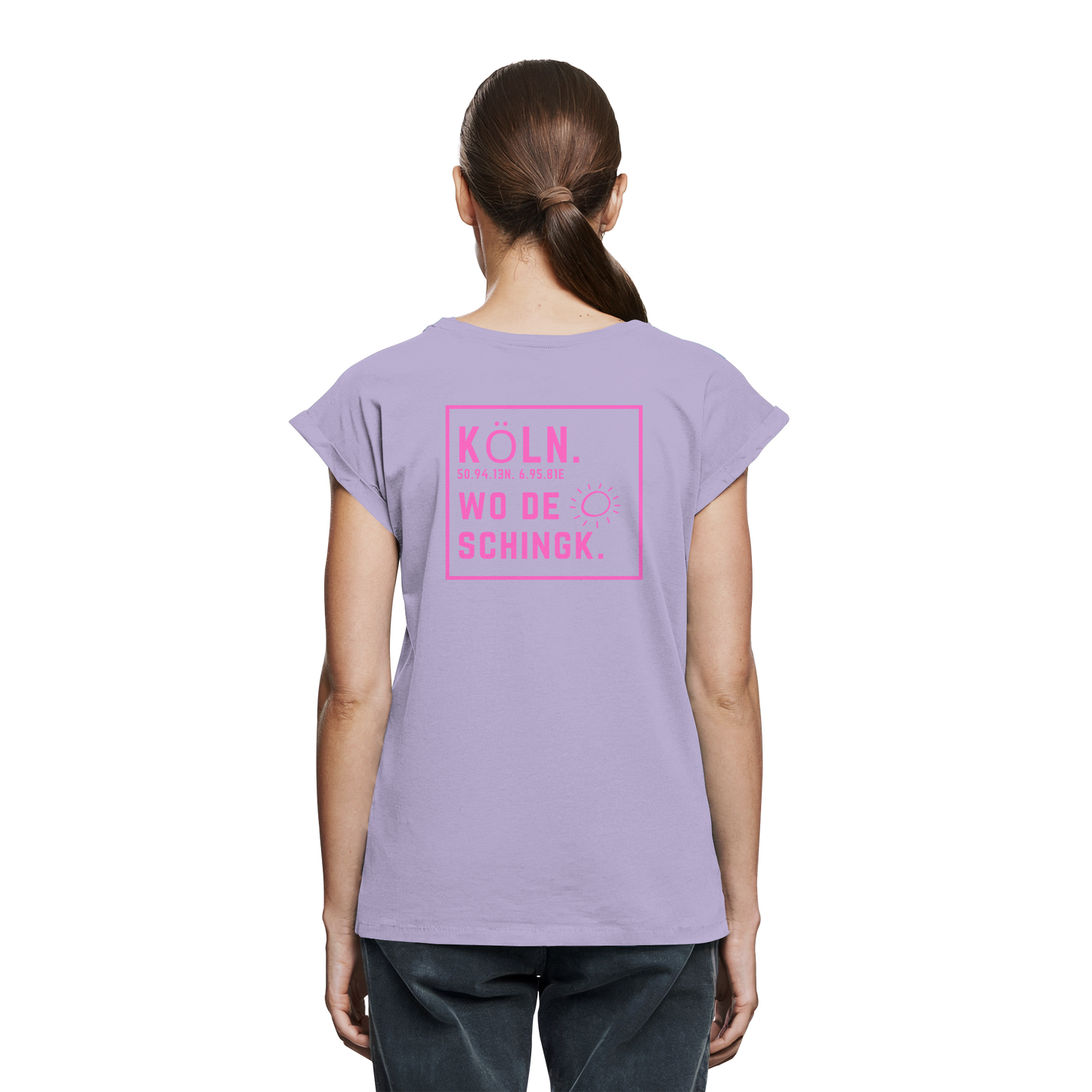Wo de Sonn schingk - Köln Druck Rücken - Womens Extended Shoulder T-Shirt