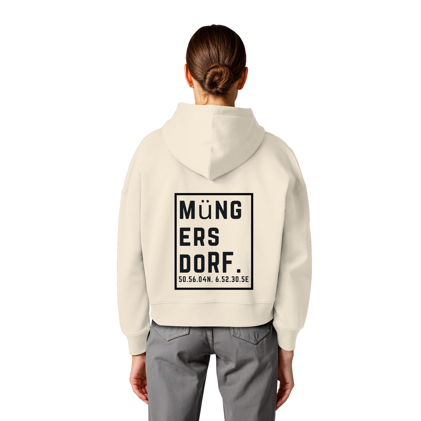 Müngersdorf Koordinaten (großer Druck auf dem Rücken) - Womens Organic Boxcut Hoodie