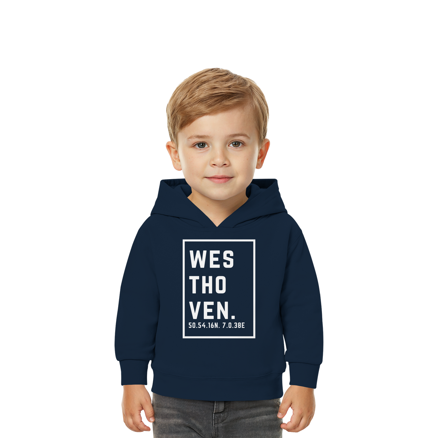 Westhoven Koordinaten (großer Druck auf der Brust) - Baby Organic Hoodie