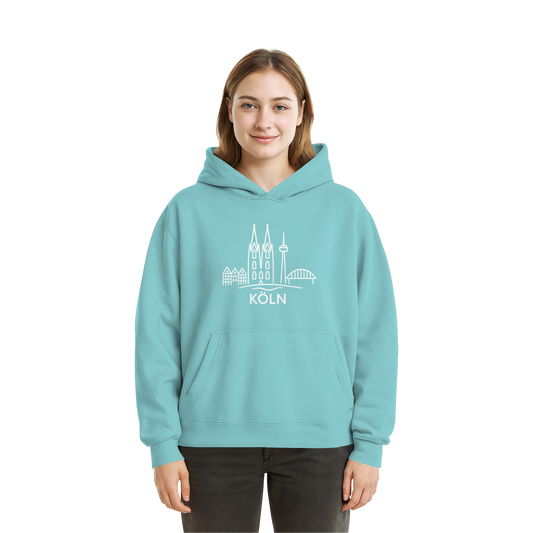 Köln Skyline (großer Druck auf der Brust) - Fluffy Boxcut Hoodie