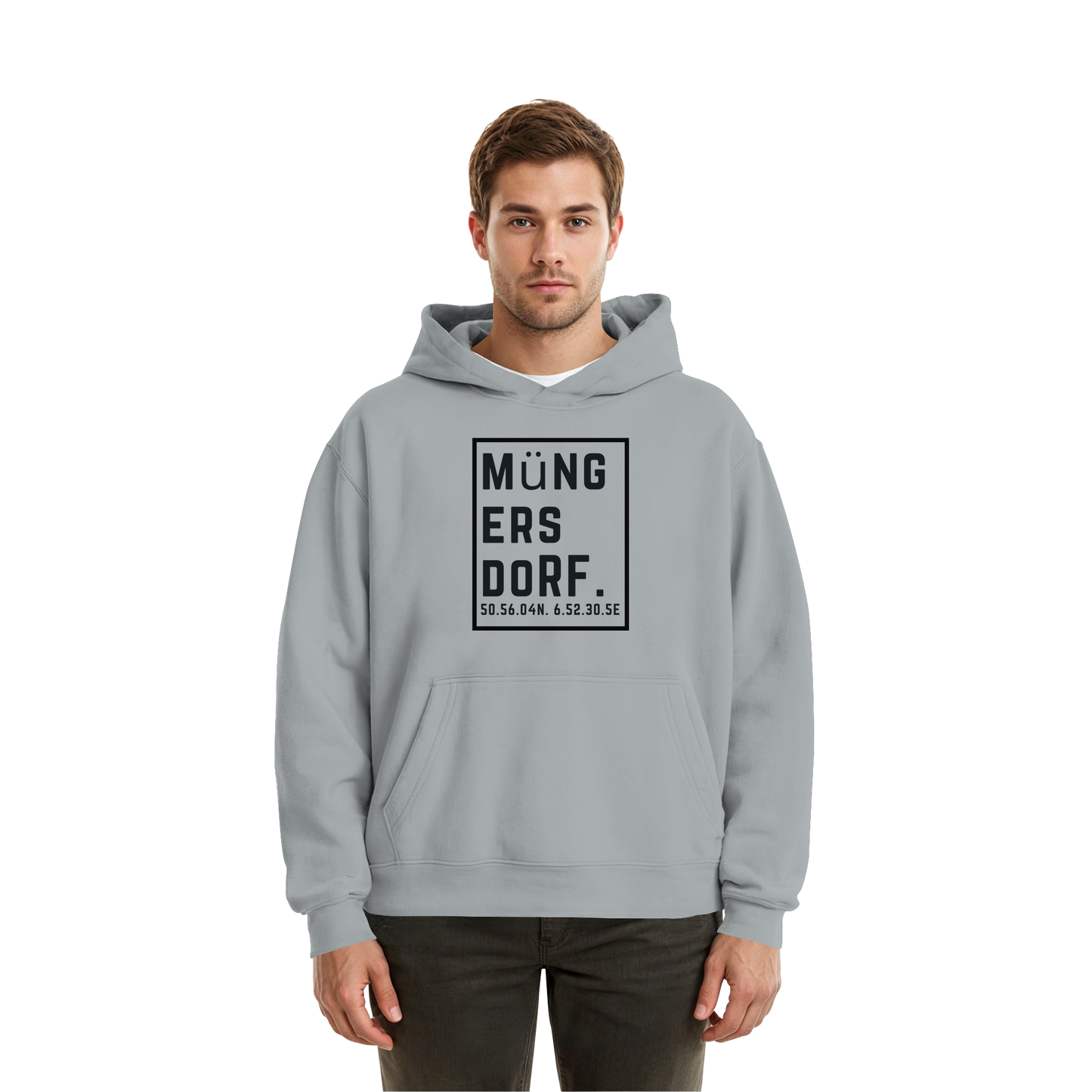 Müngersdorf Koordinaten (großer Druck auf der Brust) - Fluffy Boxcut Hoodie