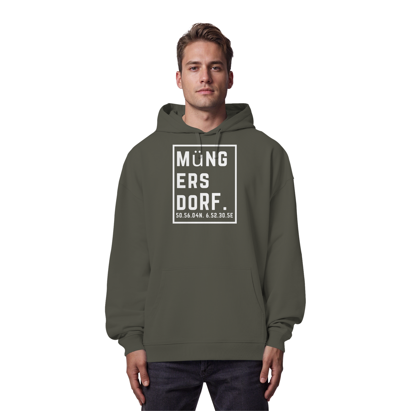 Müngersdorf Koordinaten (großer Druck auf der Brust) - Organic Oversize Hoodie