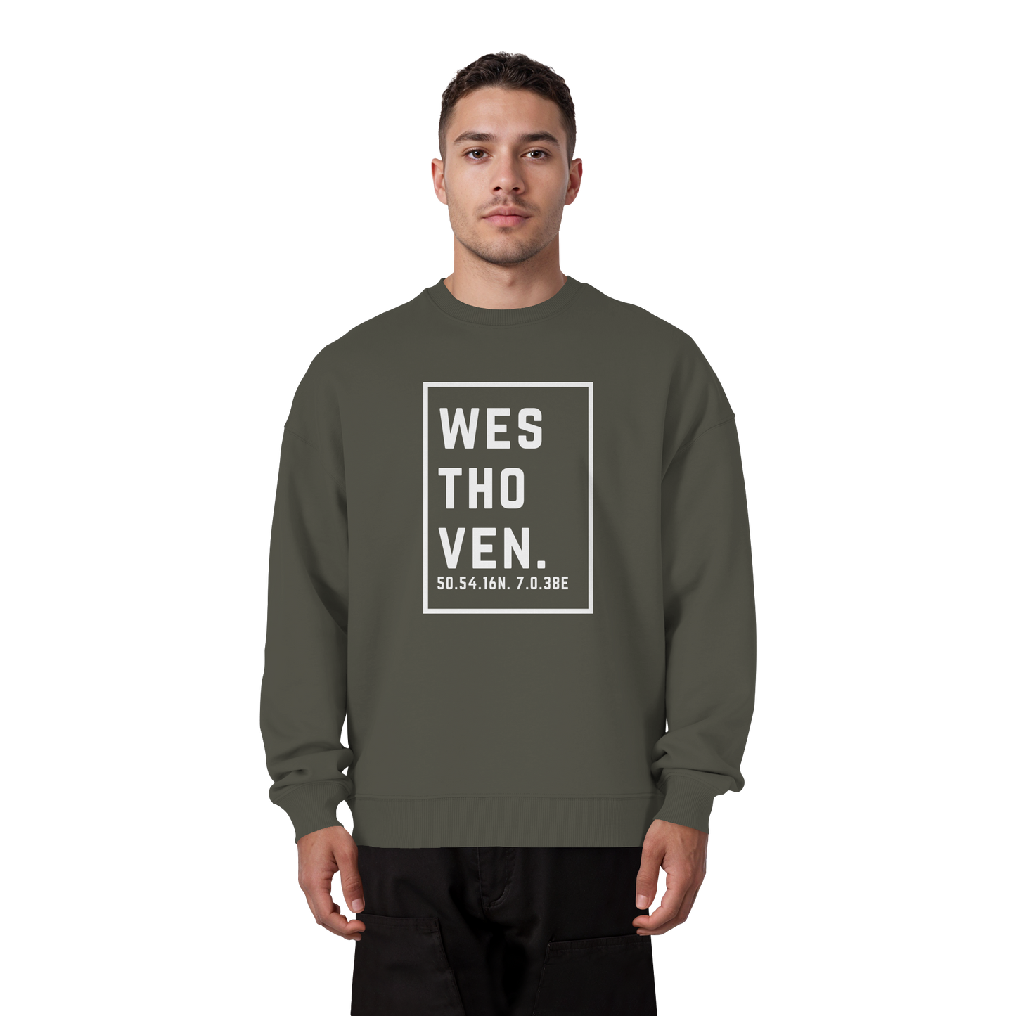 Westhoven Koordinaten (großer Druck auf der Brust) - Organic Oversize Sweatshirt