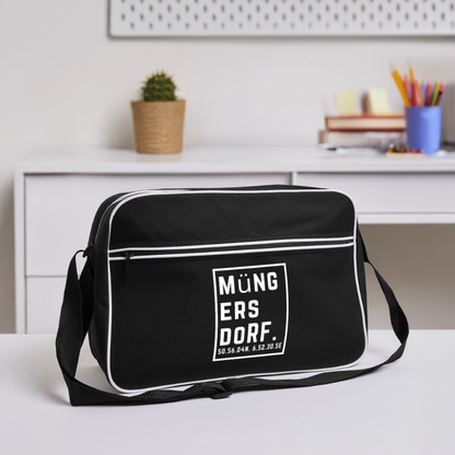 Müngersdorf Koordinaten (Druck) - Retro Tasche - Schwarz/Weiß