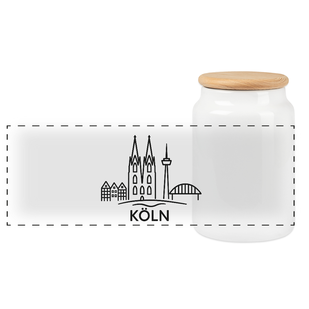 Cookie Jar with Wooden Lid - white