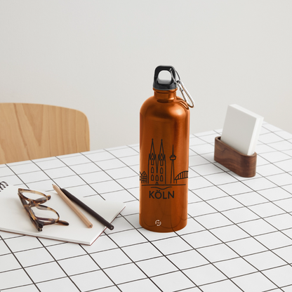 Köln Skyline (Druck) - METALLIC Karabiner Wasserflasche 750 ml - Orange