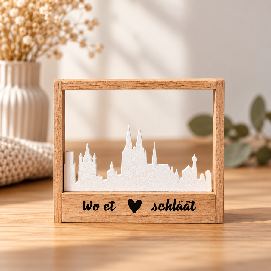 Skyline aus Gips mit Rahmen "Wo et Hätz schläät"