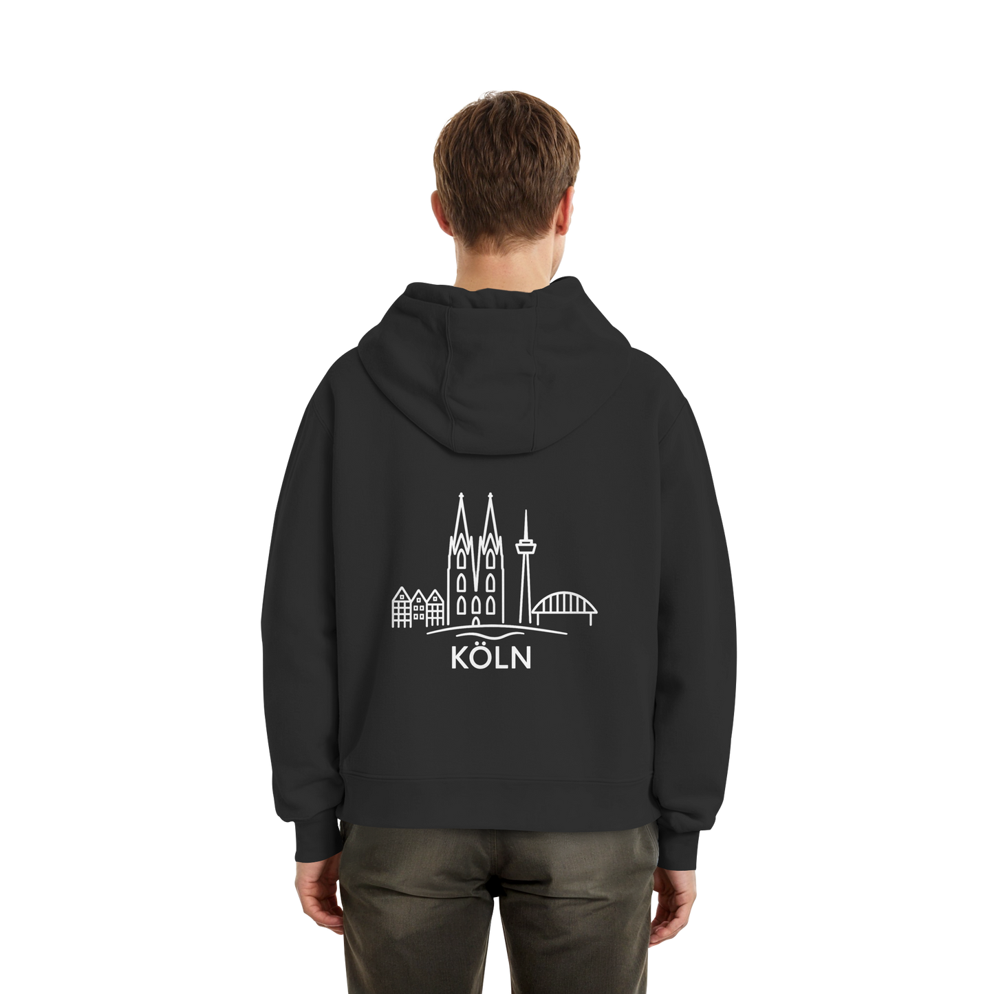 Köln Skyline (großer Druck auf dem Rücken) - Fluffy Boxcut Hoodie