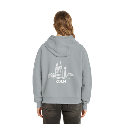 Köln Skyline (großer Druck auf dem Rücken) - Fluffy Boxcut Hoodie