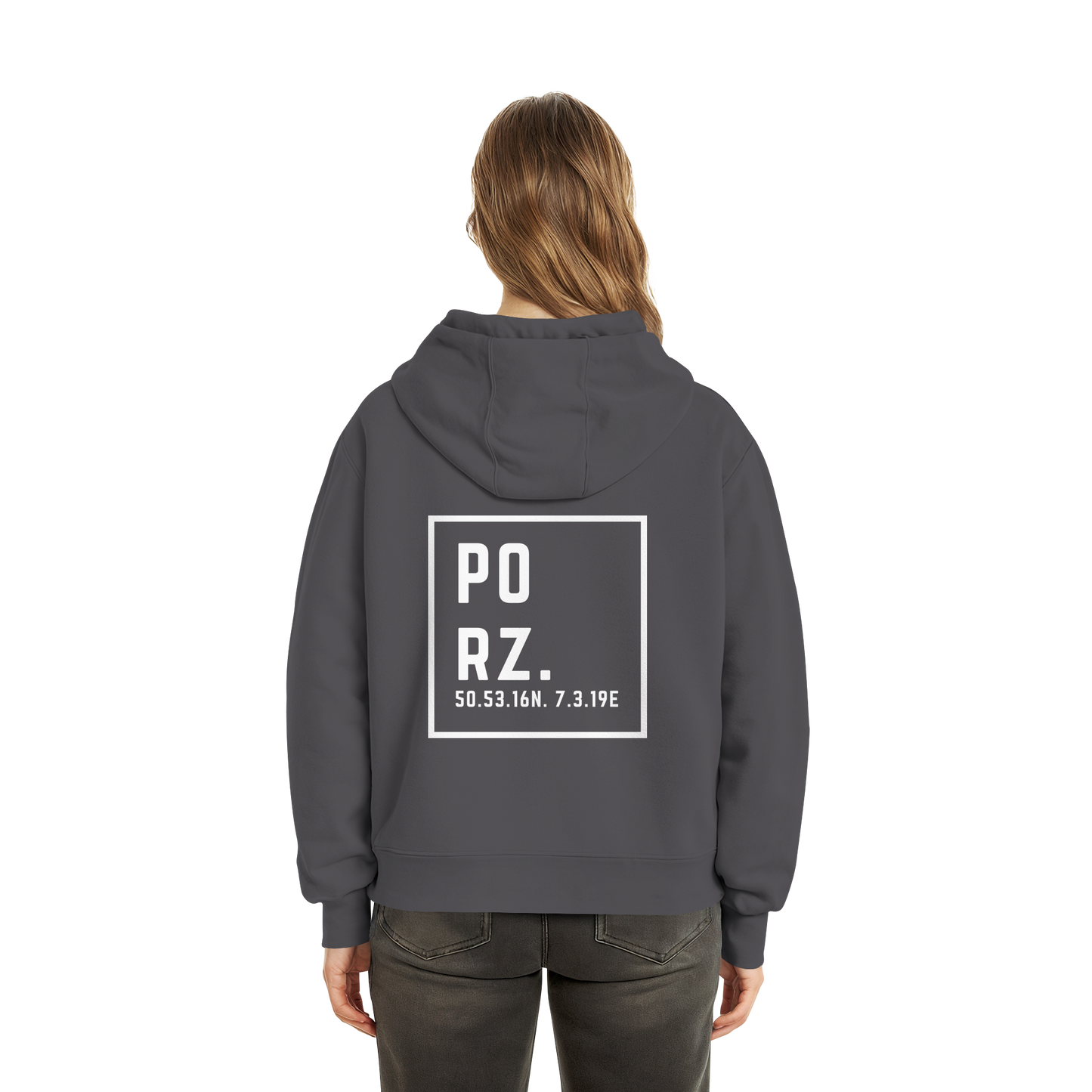 Porz Koordinaten (großer Druck Rücken) - Fluffy Boxcut Hoodie