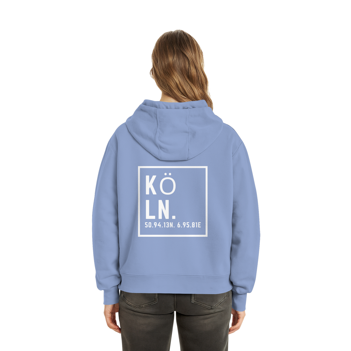 Köln Koordinaten (großer Druck auf dem Rücken) - Fluffy Boxcut Hoodie