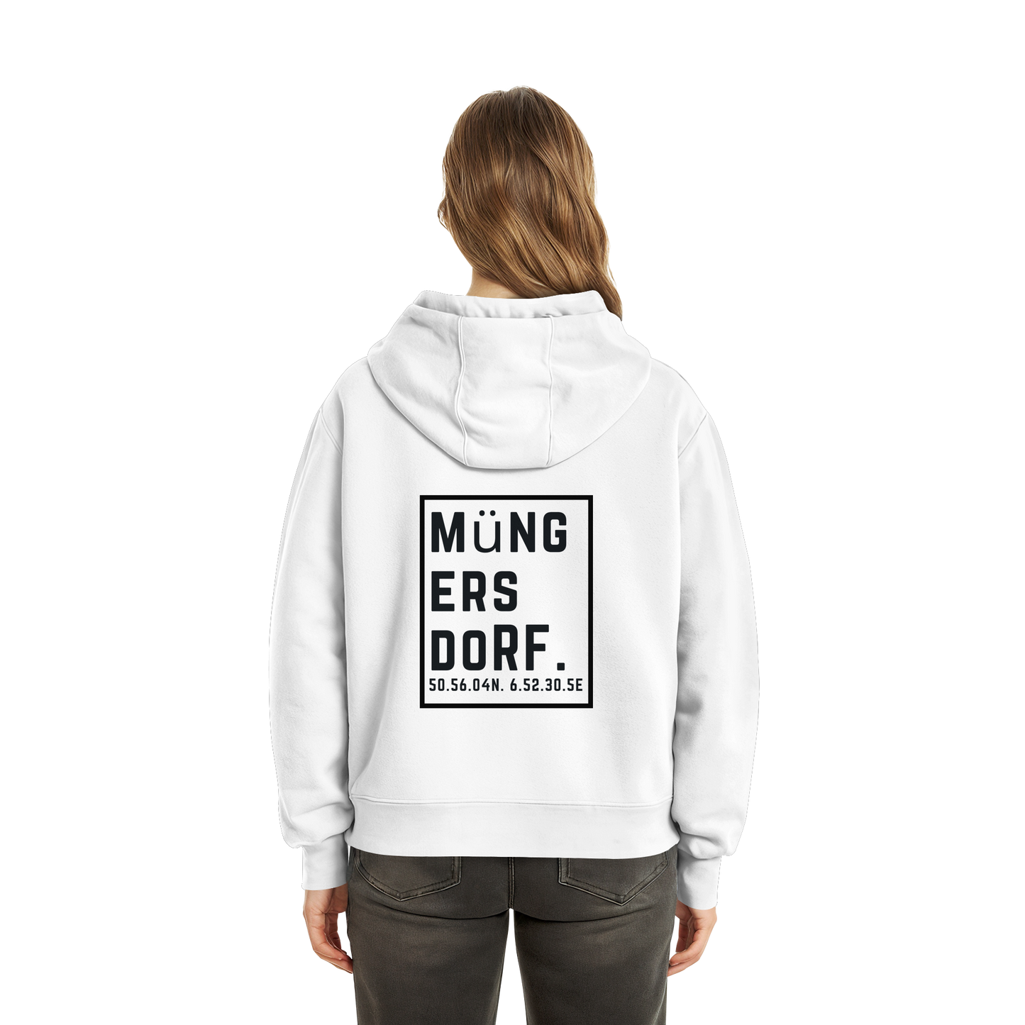 Müngersdorf Koordinaten (großer Druck auf dem Rücken) - Fluffy Boxcut Zipper