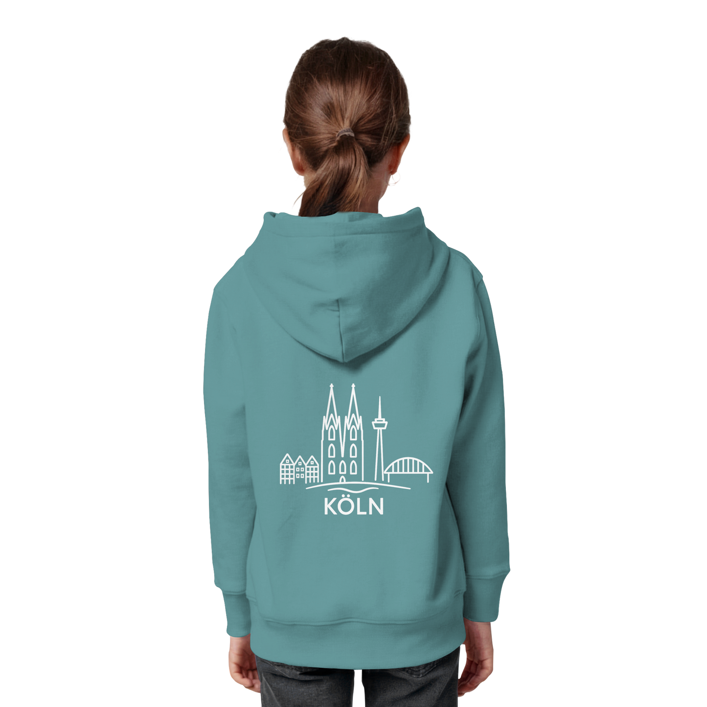 Köln Skyline (großer Druck auf dem Rücken) - Kids Organic Hoodie