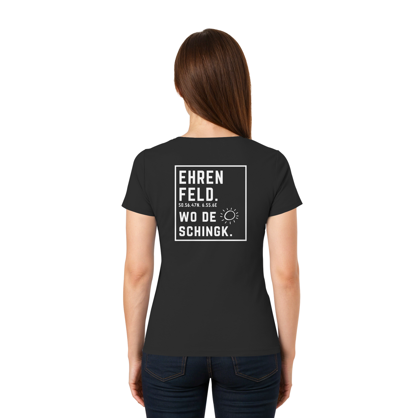 Wo de Sonn schingk - Ehrenfeld Druck Rücken  - Ladies V-Neck Shirt