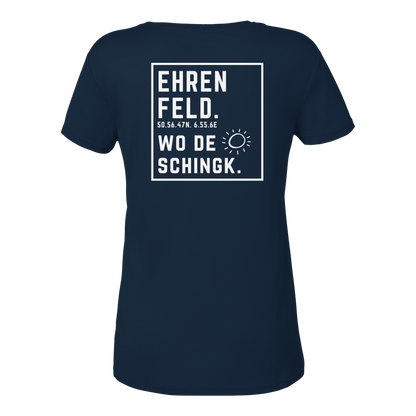 Wo de Sonn schingk - Ehrenfeld Druck Rücken  - Ladies V-Neck Shirt