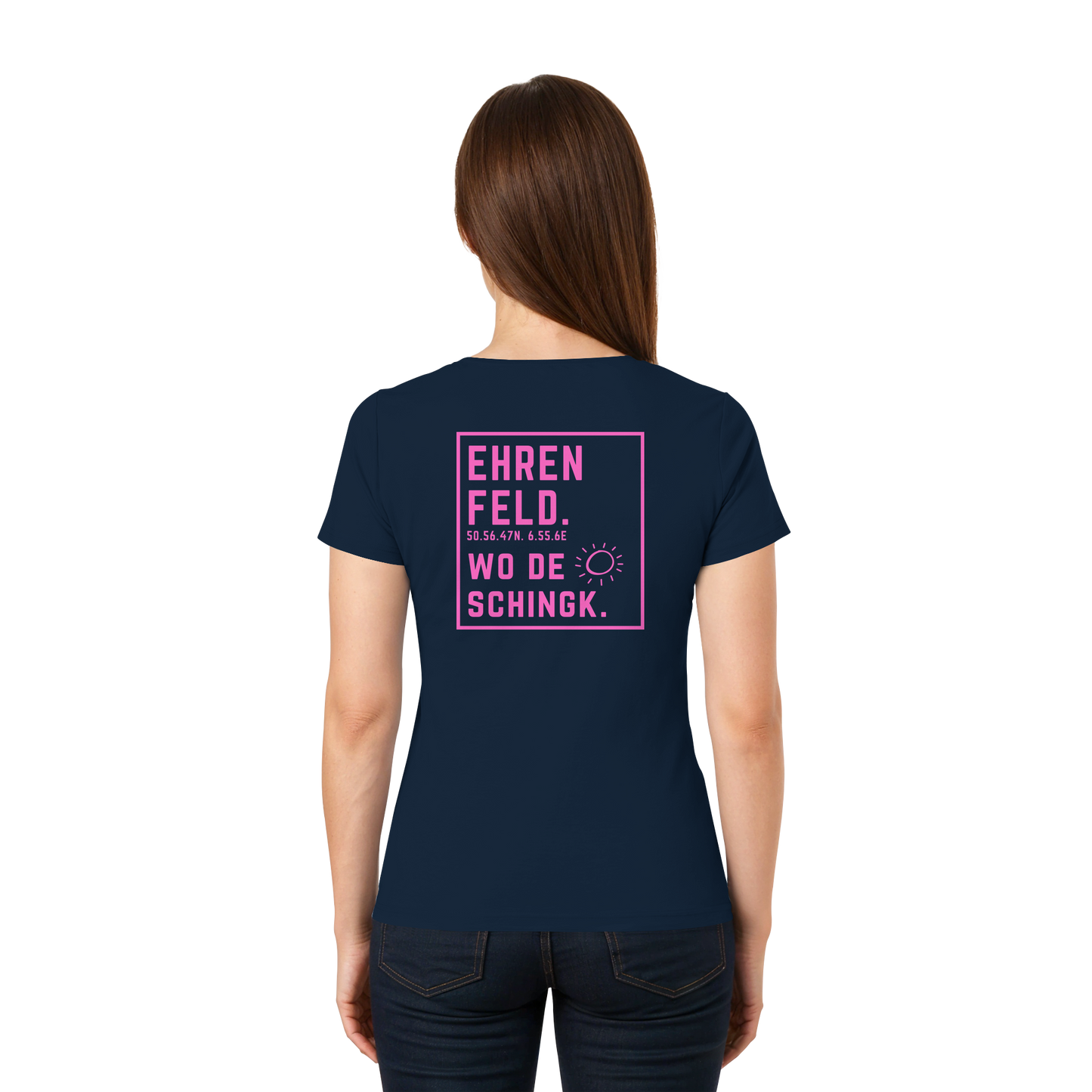 Wo de Sonn schingk - Ehrenfeld Druck Rücken  - Ladies V-Neck Shirt