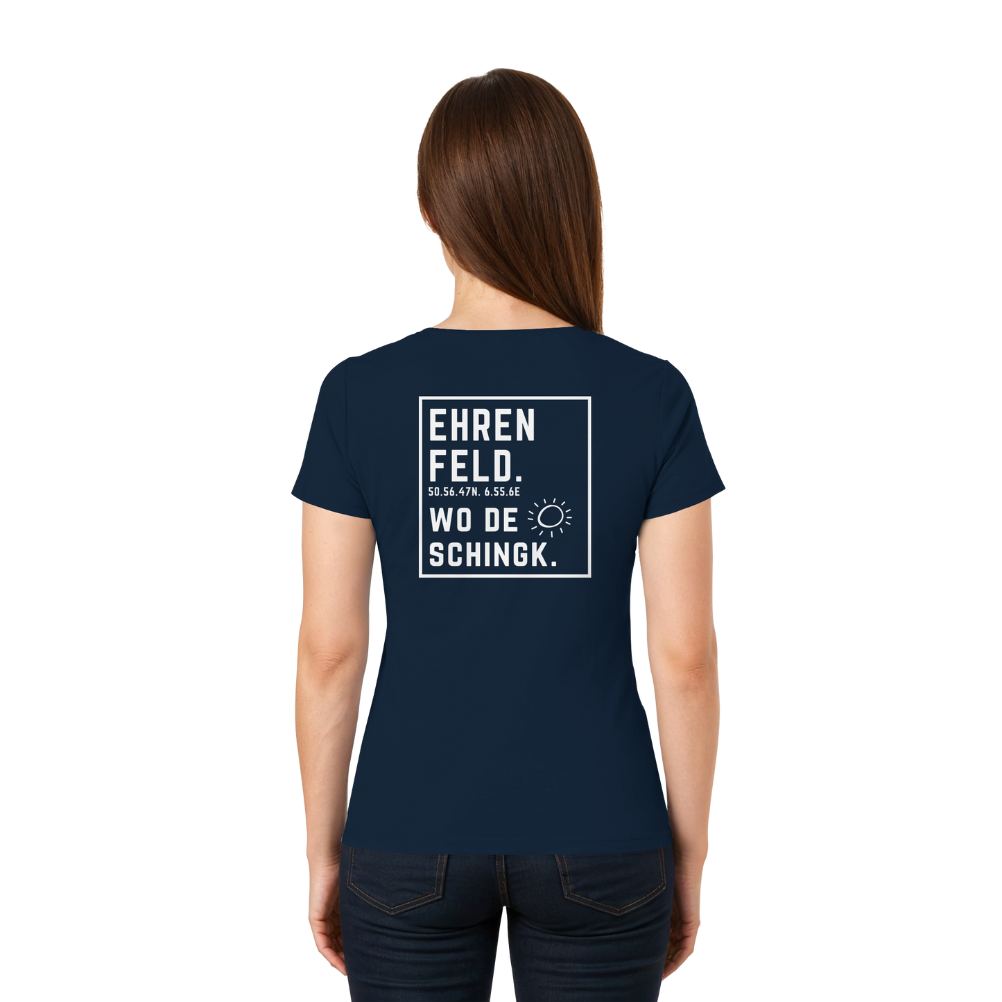 Wo de Sonn schingk - Ehrenfeld Druck Rücken  - Ladies V-Neck Shirt
