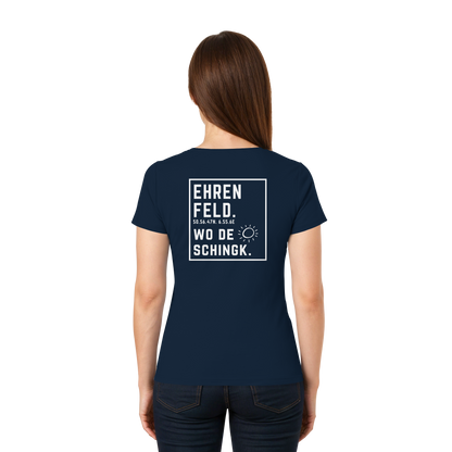 Wo de Sonn schingk - Ehrenfeld Druck Rücken  - Ladies V-Neck Shirt
