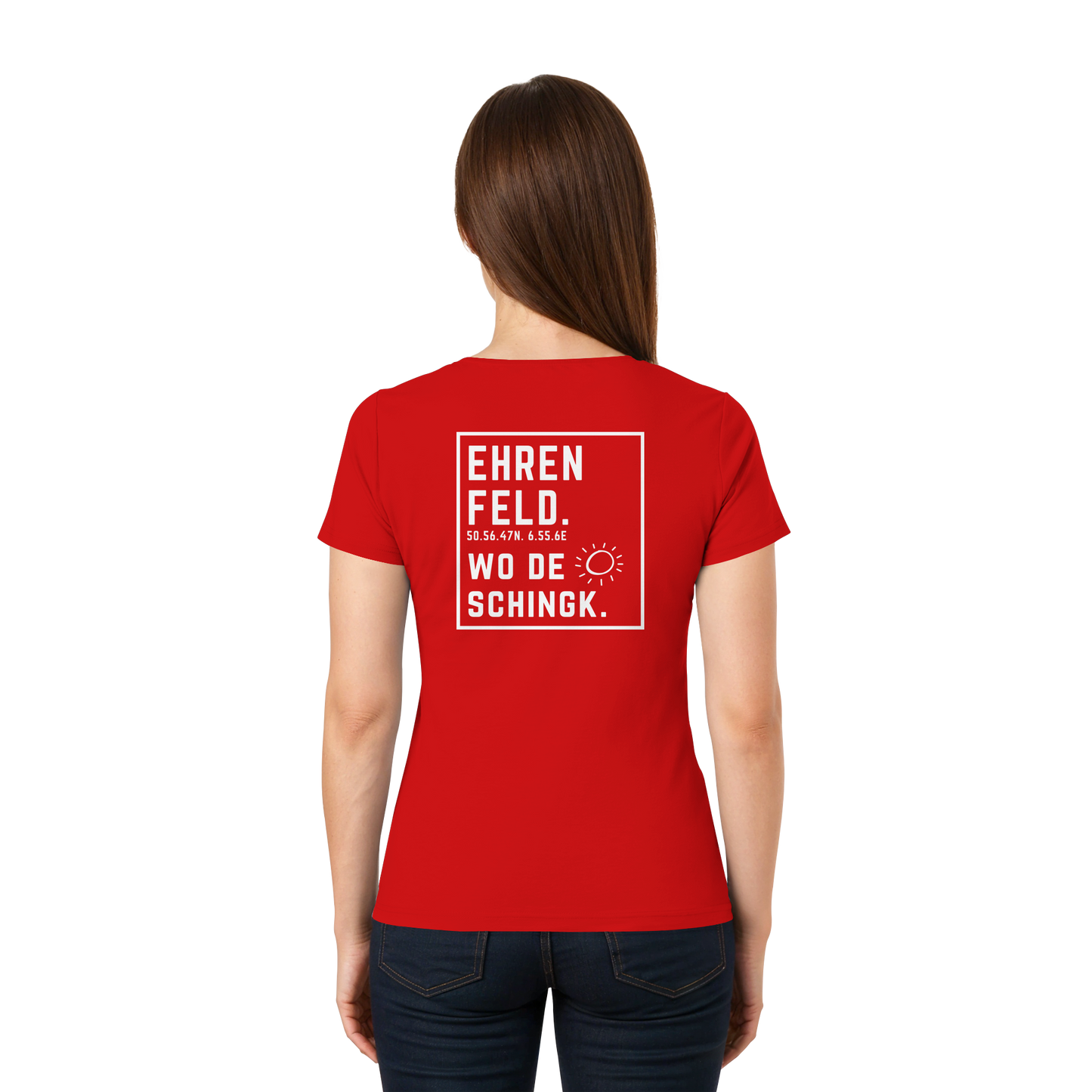 Wo de Sonn schingk - Ehrenfeld Druck Rücken  - Ladies V-Neck Shirt