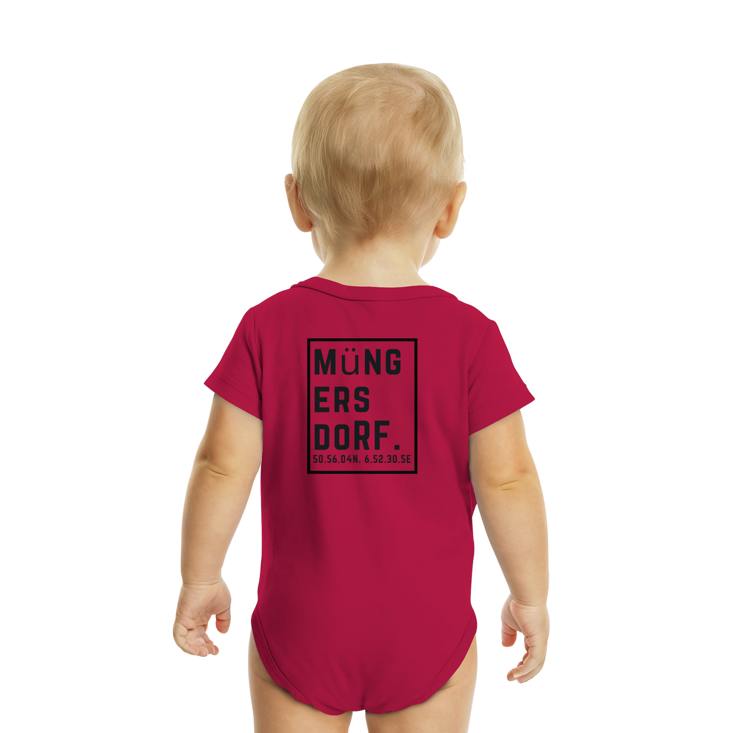 Müngersdorf Koordinaten (großer Druck auf dem Rücken) - Organic Baby Bodysuit