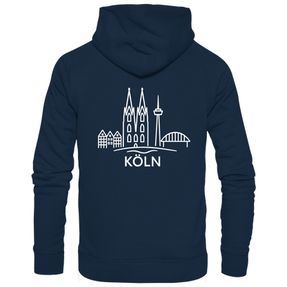 Köln Skyline (großer Druck auf dem Rücken) - Organic Hoodie