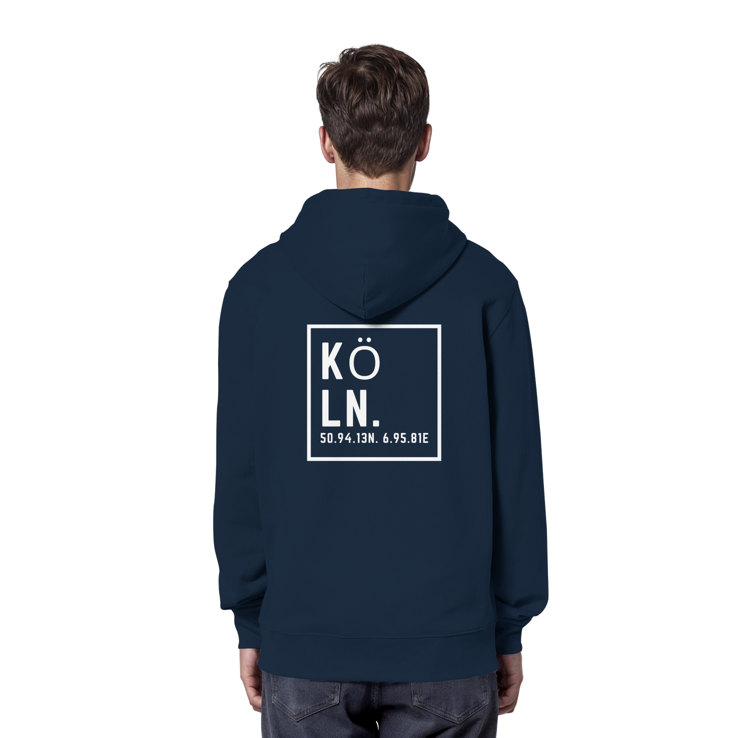 Köln Koordinaten (großer Druck auf dem Rücken) - Organic Hoodie