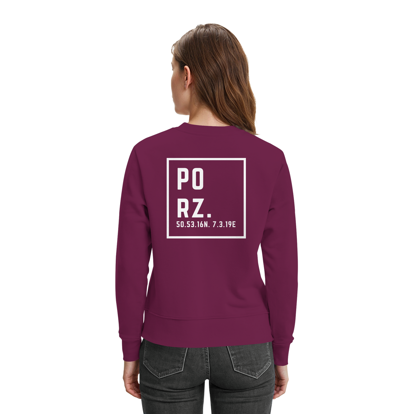 Porz Koordinaten (großer Druck Rücken) - Premium Sweatshirt