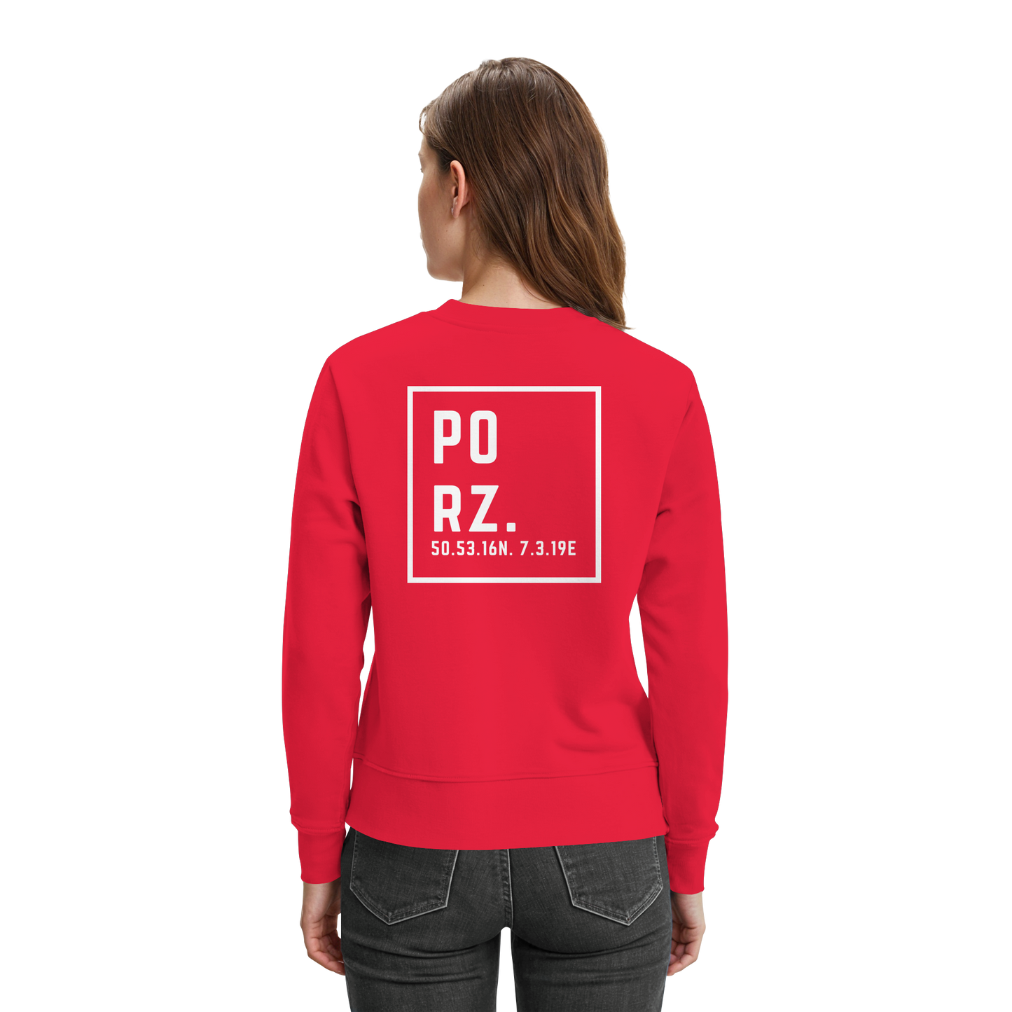 Porz Koordinaten (großer Druck Rücken) - Premium Sweatshirt