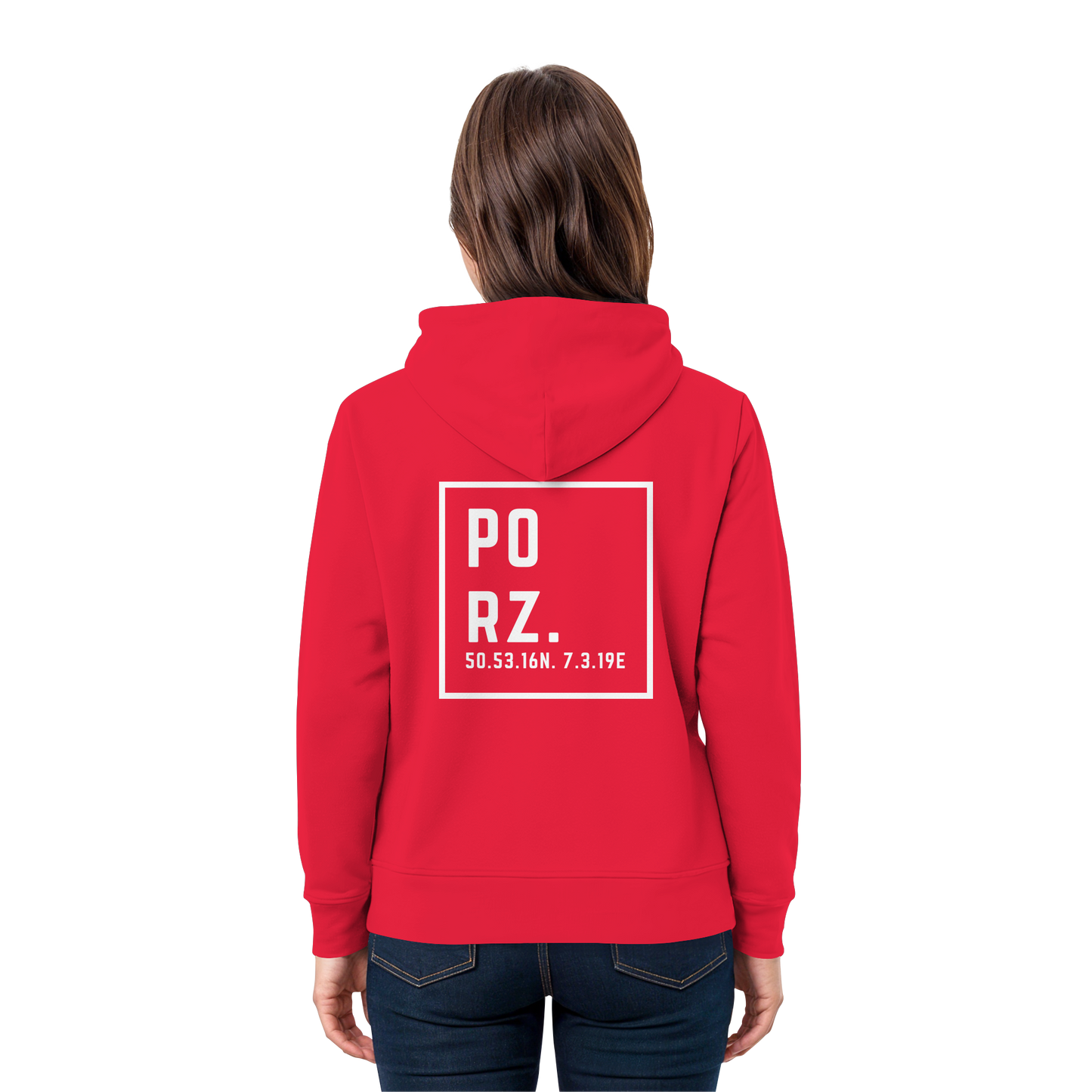 Porz Koordinaten (großer Druck Rücken) - Premium Unisex Hoodie