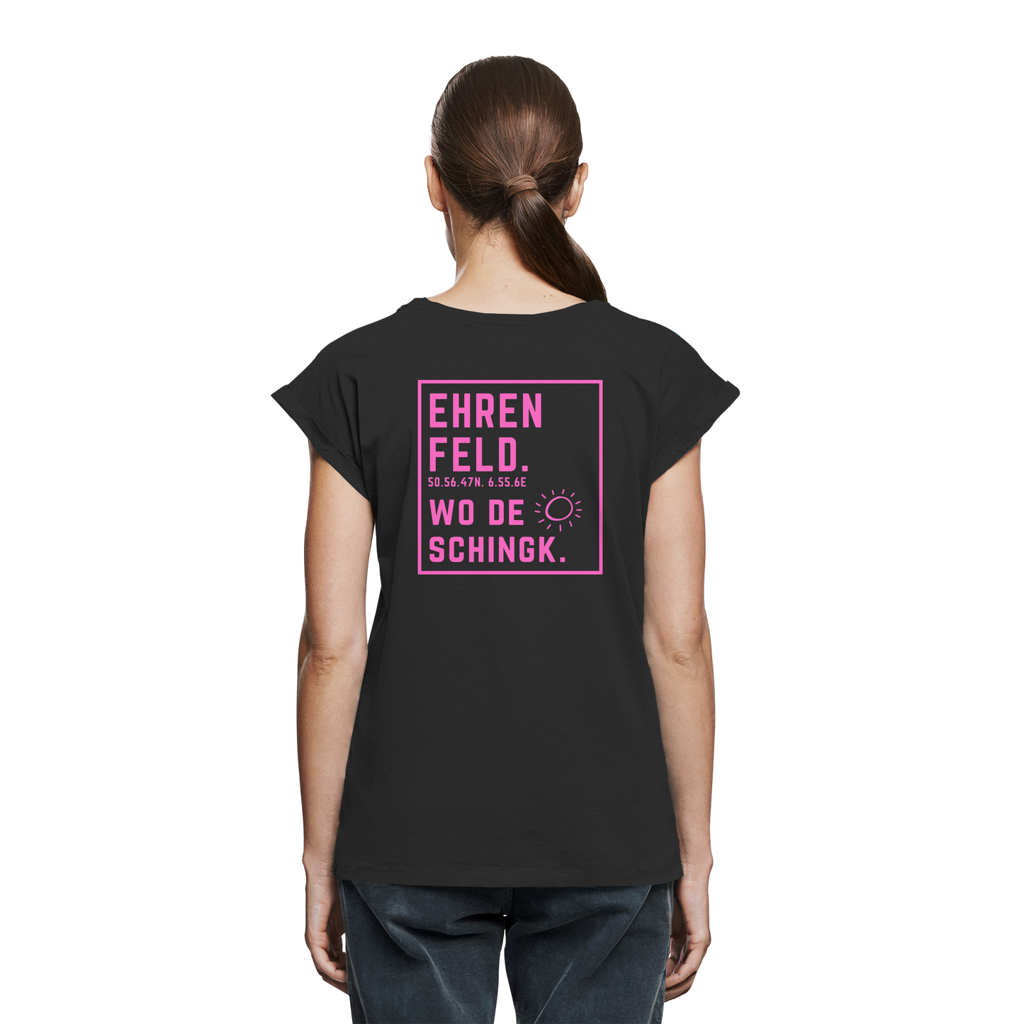 Wo de Sonn schingk - Ehrenfeld Druck Rücken  - Womens Extended Shoulder T-Shirt