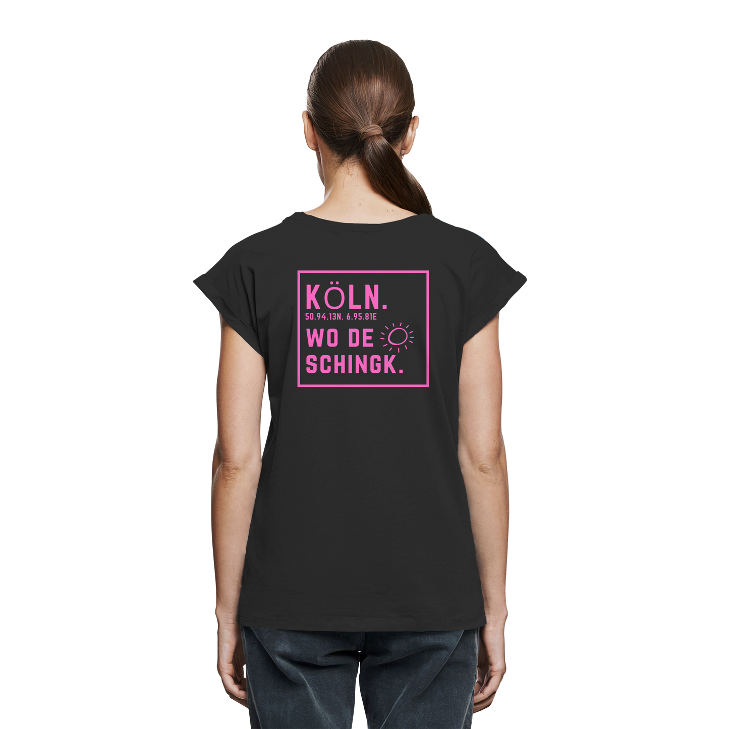 Wo de Sonn schingk - Köln Druck Rücken - Womens Extended Shoulder T-Shirt