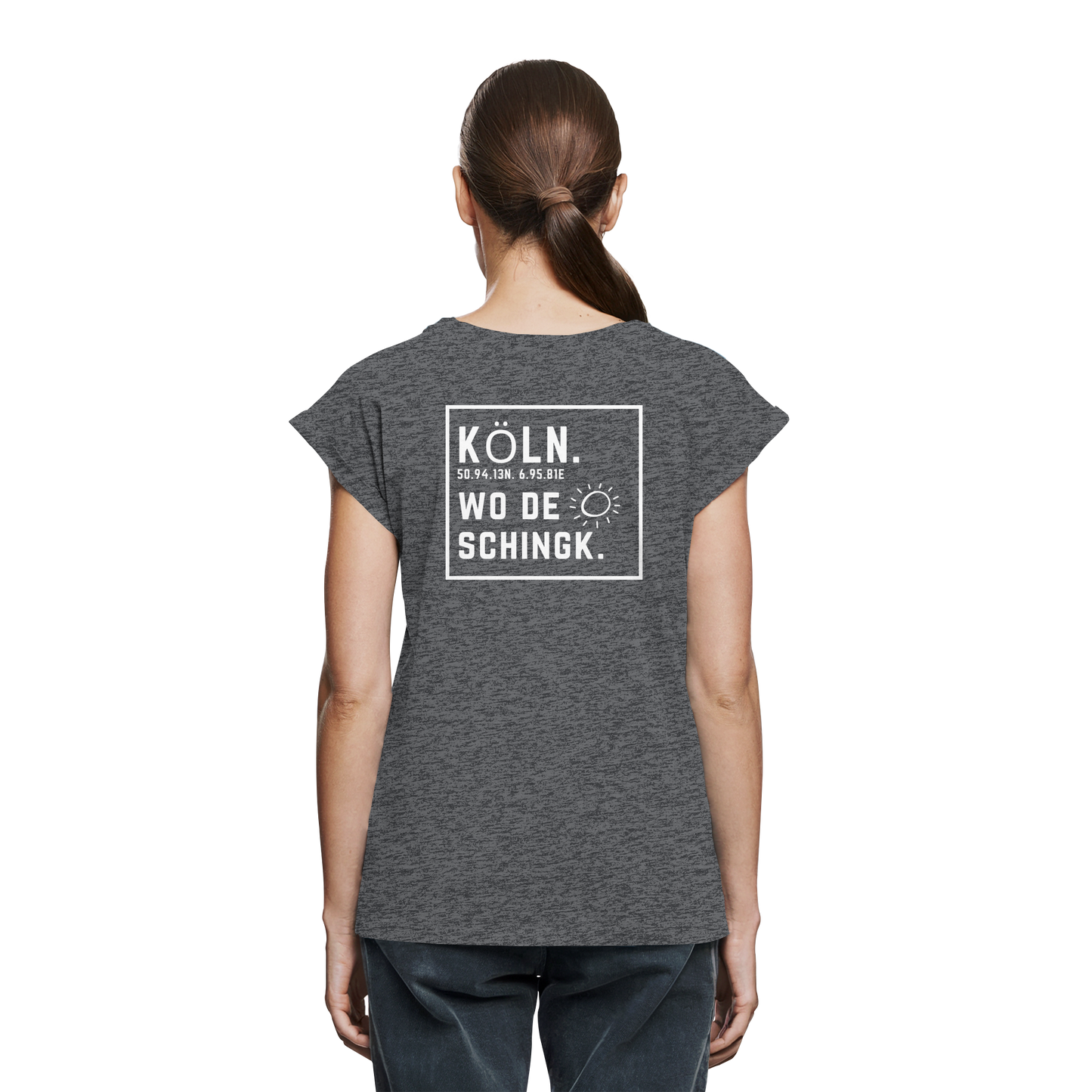 Wo de Sonn schingk - Köln Druck Rücken  - Womens Extended Shoulder T-Shirt