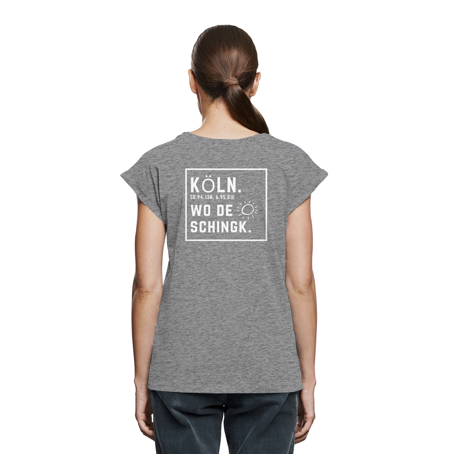 Wo de Sonn schingk - Köln Druck Rücken  - Womens Extended Shoulder T-Shirt