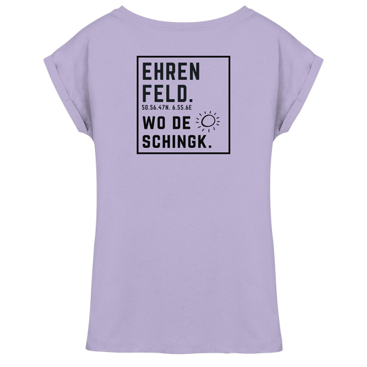 Wo de Sonn schingk - Ehrenfeld Druck Rücken - Womens Extended Shoulder T-Shirt
