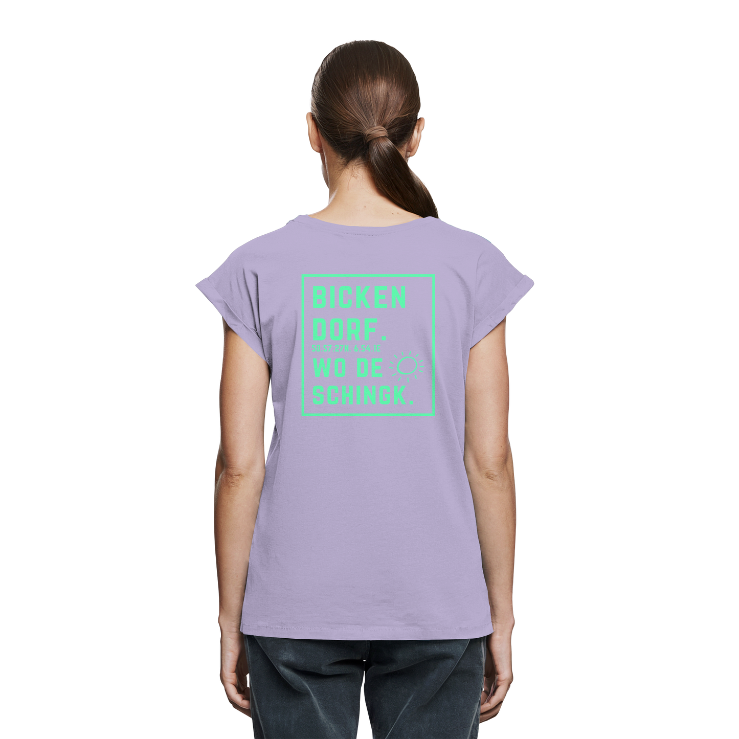 Wo de Sonn schingk - Bickendorf Druck Rücken - Womens Extended Shoulder T-Shirt