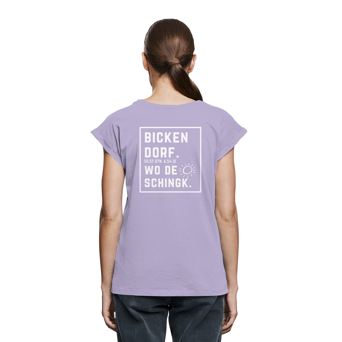 Wo de Sonn schingk - Bickendorf Druck Rücken - Womens Extended Shoulder T-Shirt