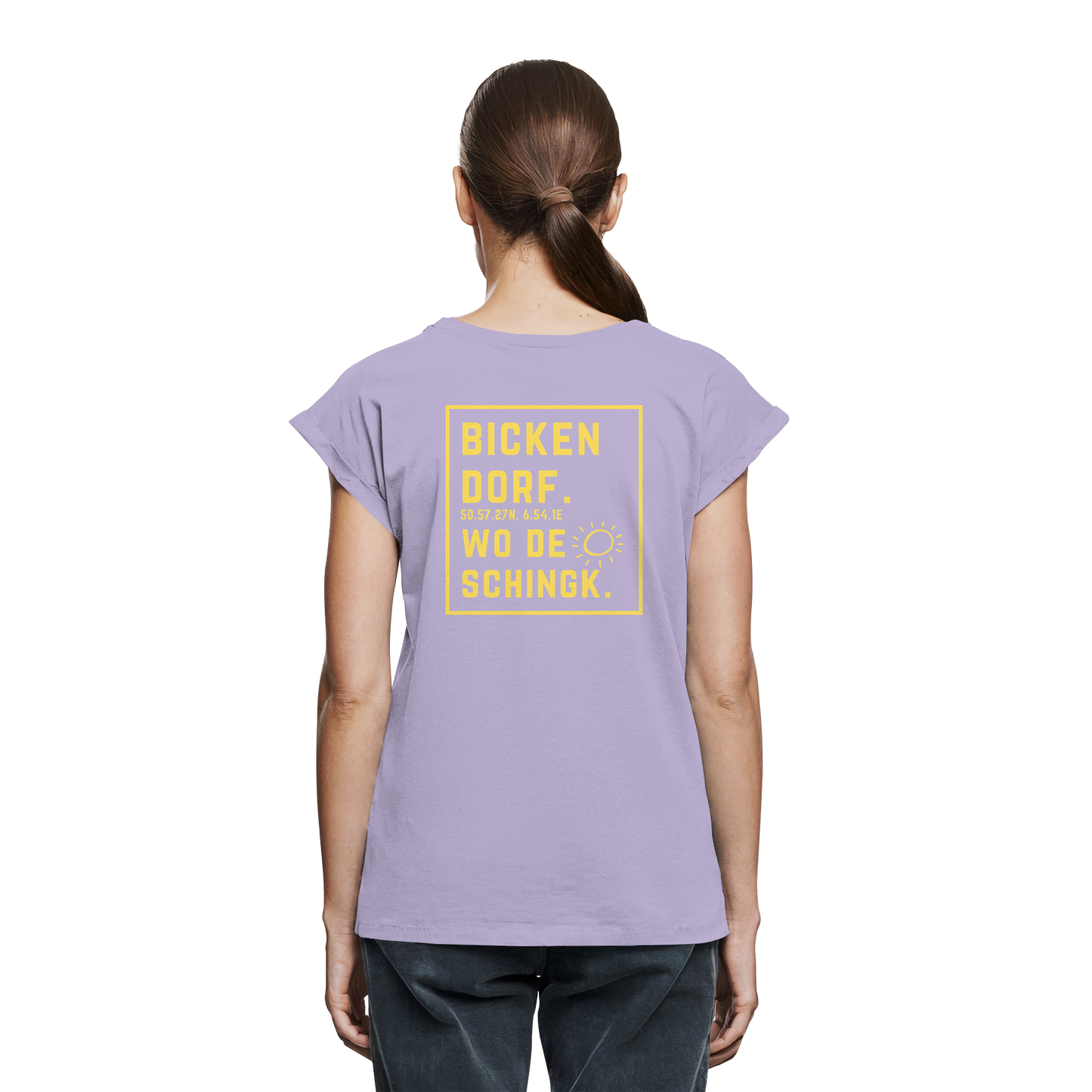 Wo de Sonn schingk - Bickendorf Druck Rücken - Womens Extended Shoulder T-Shirt