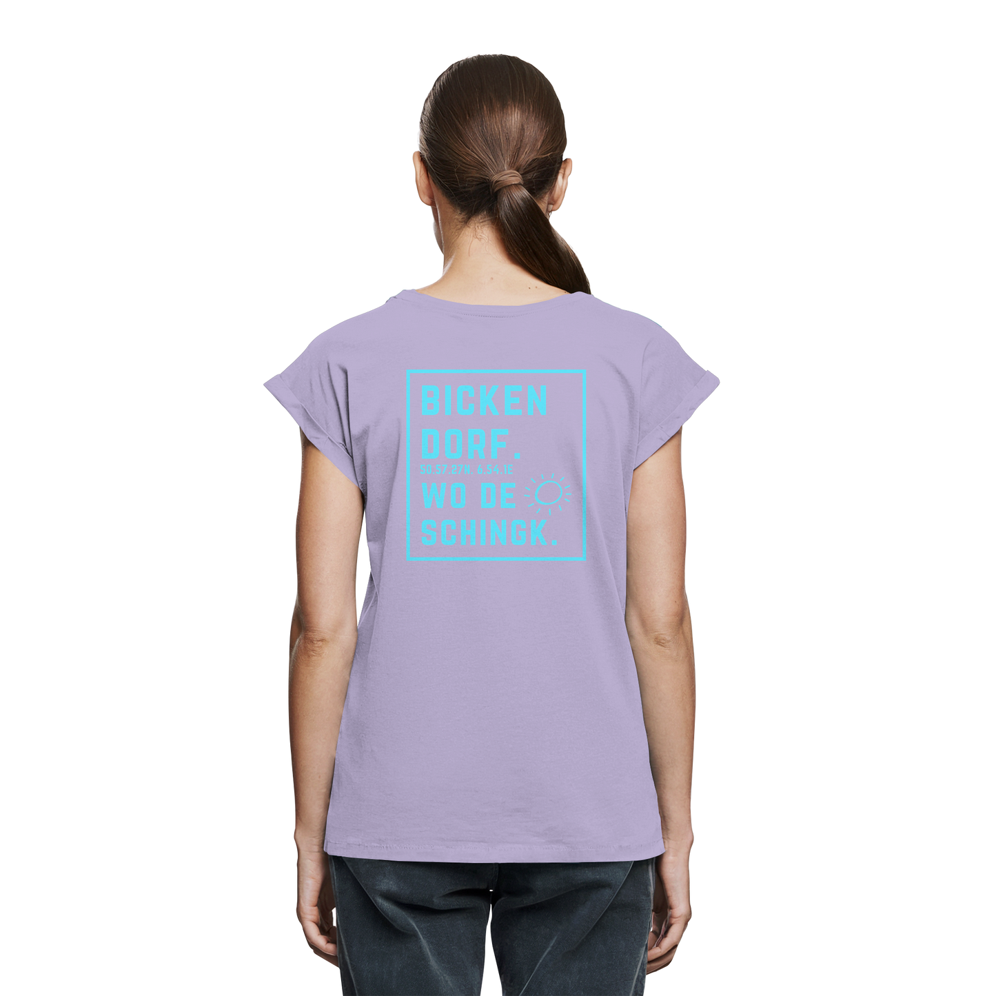 Wo de Sonn schingk - Bickendorf Druck Rücken - Womens Extended Shoulder T-Shirt