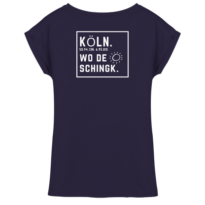 Wo de Sonn schingk - Köln Druck Rücken  - Womens Extended Shoulder T-Shirt