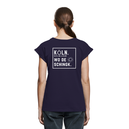 Wo de Sonn schingk - Köln Druck Rücken  - Womens Extended Shoulder T-Shirt