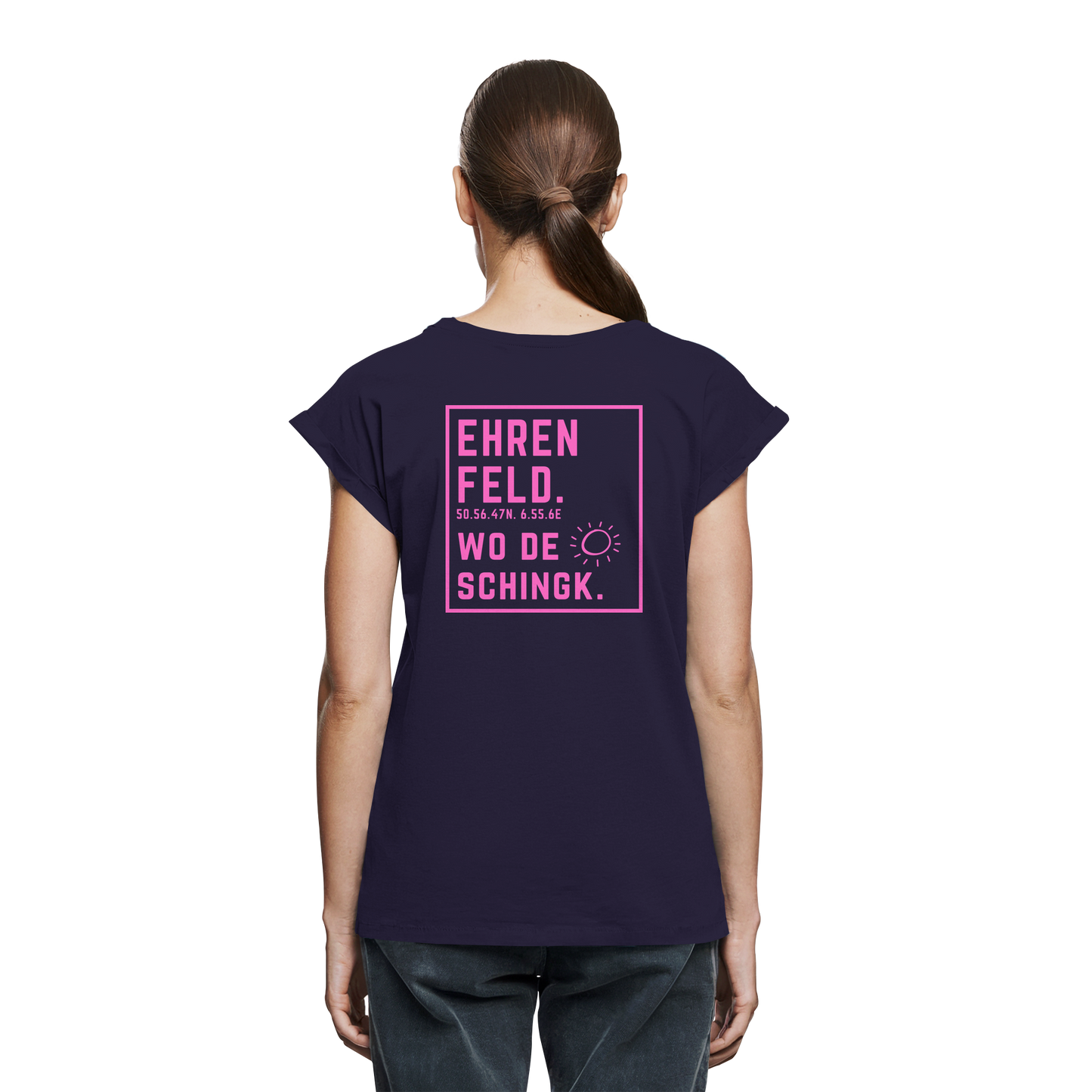 Wo de Sonn schingk - Ehrenfeld Druck Rücken  - Womens Extended Shoulder T-Shirt