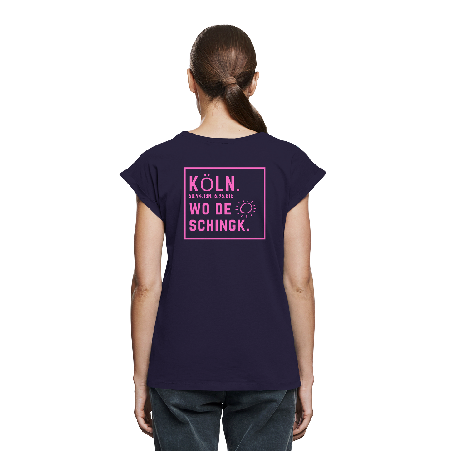 Wo de Sonn schingk - Köln Druck Rücken - Womens Extended Shoulder T-Shirt