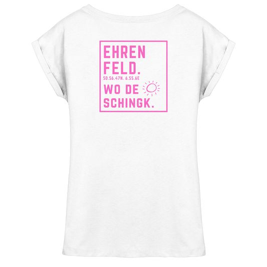Wo de Sonn schingk - Ehrenfeld Druck Rücken  - Womens Extended Shoulder T-Shirt