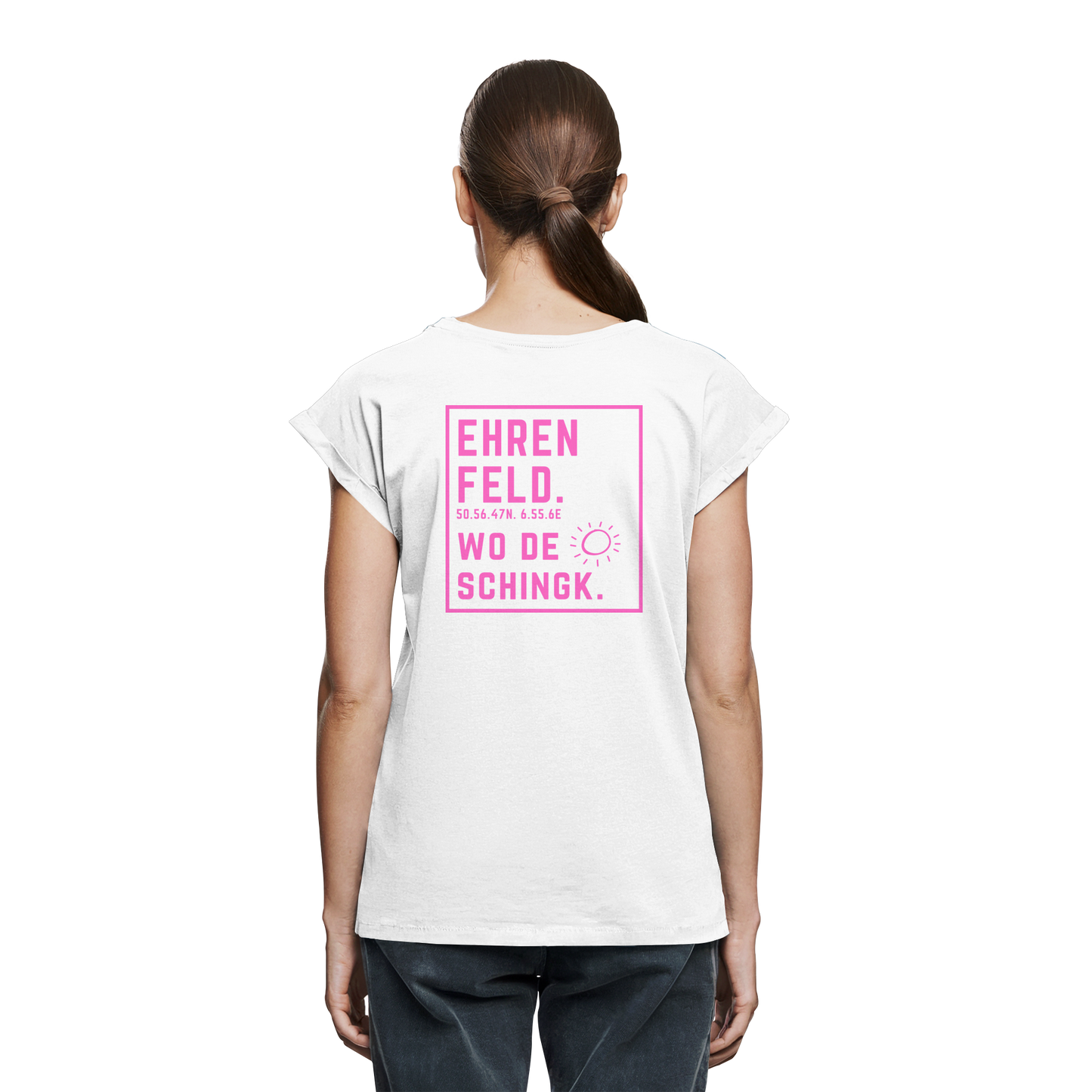 Wo de Sonn schingk - Ehrenfeld Druck Rücken  - Womens Extended Shoulder T-Shirt