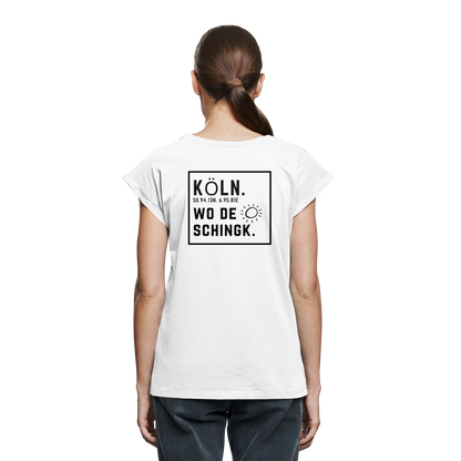 Wo de Sonn schingk - Köln Druck Rücken  - Womens Extended Shoulder T-Shirt